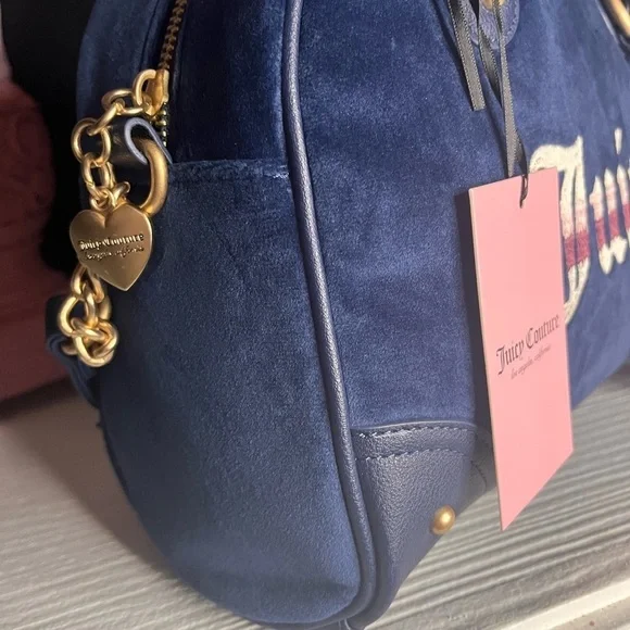 Juicy Couture Regal Blue Velour Satchel Crossbody Bowler Bag NWT - Picture 5 of 8